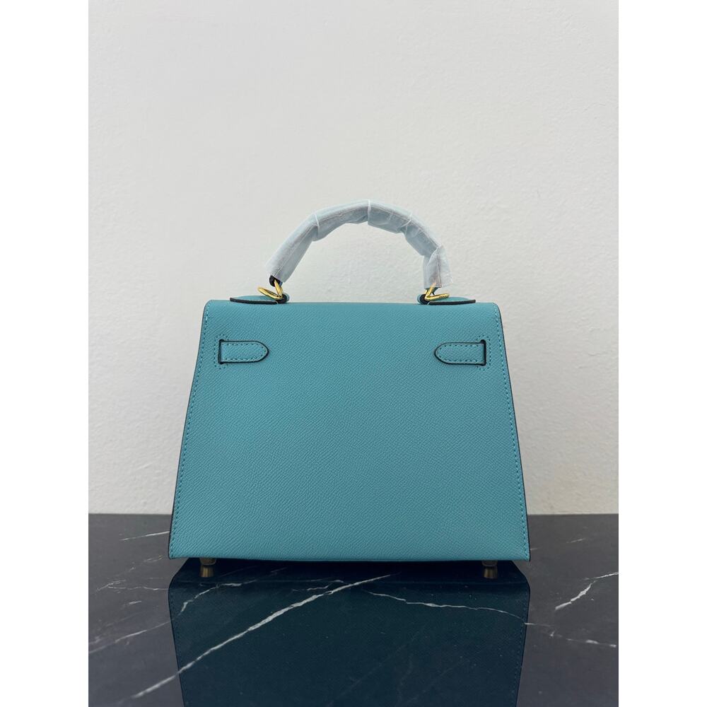 Aqua Blue  “Kelly-Style” Top Handle Bag - Picture 7 of 16